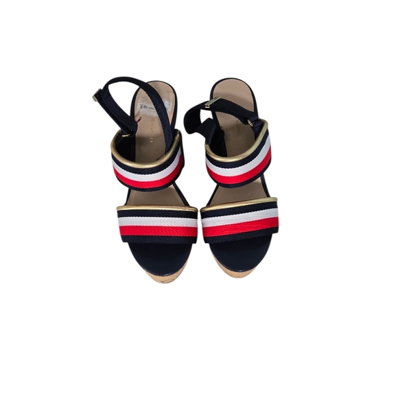 Tommy Hilfiger Navy and Red Striped Wedges Size 7 - Picture 1 of 10